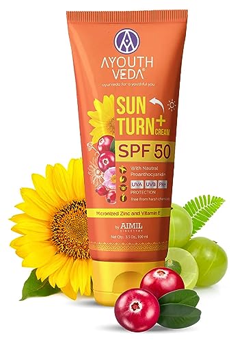 Ayouthveda Sun Turn Face Cream With SPF 50 PA++ For UVA/B Sun Protection For All Skin Types | Enriched With Rosehip Seeds Oil & Aloevera -100g