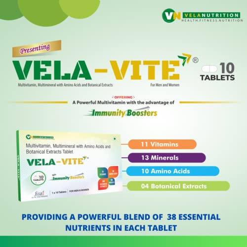 VELAVITE 38 Essential Vitamins, Minerals, Amino Acids and Botanical Extracts for an Overall Good Health- Pack of 30 Tablets