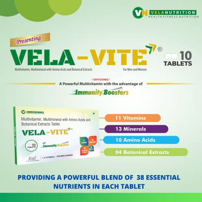 VELAVITE 38 Essential Vitamins, Minerals, Amino Acids and Botanical Extracts for an Overall Good Health- Pack of 30 Tablets