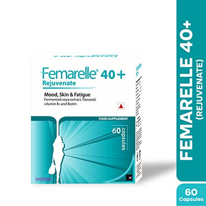 Femarelle 40+ Rejuvenate | Dietary Food Supplement | Controls Mood Wings | Clears Skin and Reduces Fatigue – 60 Capsules Each (Pack of 1) (Pack 1)