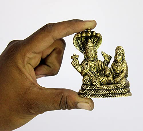 ESPLANADE Brass Lord Vishnu Laxmi in Ksheer Sagar - Lakshmi Narayan - Murti Idol Statue Sculpture - Golden - 3.1" Inches