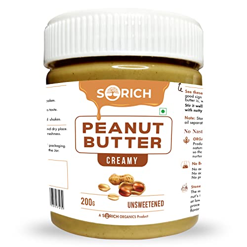 Sorich Organics Peanut Butter Creamy 200g - Made with 100% Dry Roasted peanuts | No sugar | No Salt | Gluten Free | NON - GMO | Gluten Free
