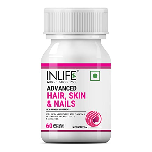 Inlife Biotin Advanced Hair Skin & Nails Supplement with Multivitamin Minerals Amino Acids - 60 Capsules