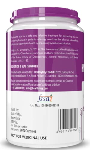 HealthyHey Nutrition Hyaluronic Acid 2X Plus Veg Capsules, 100 mg - 90 Count