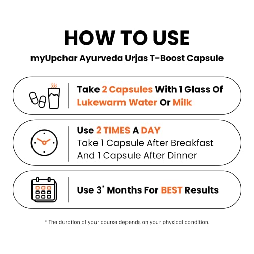 myUpchar Ayurveda Urjas T-Boost Capsule with Ashwagandha, Safed Musli, Gokshura & Kapikacchu | 60 Veg Capsules