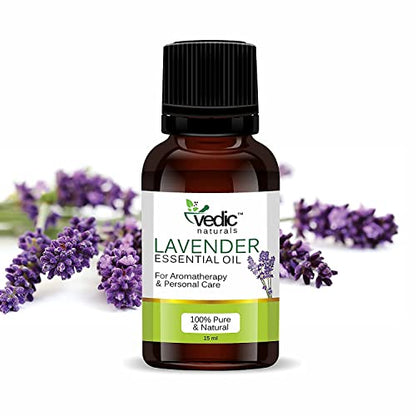 Vedic Naturals Lavender Essential Oil For Aromatherapy & Ideal for Skin & Hair 100% Natural & Pure - 15 ml
