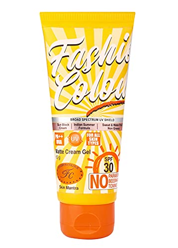 FASHION COLOUR Broad Spectrum UV Shield | Sun Block Cream | Indian Summer Formula | Sweatproof | Watf | SPF30 | Matte Cream Gel | All Skin Types | 60g