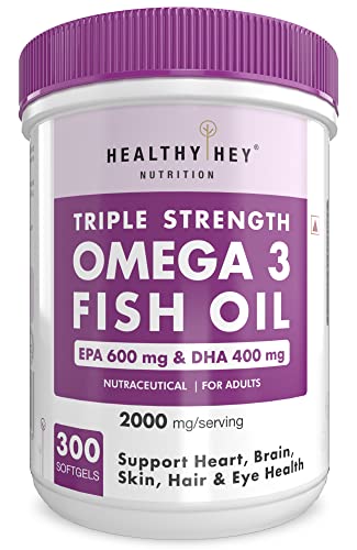 HealthyHey Sports Omega 3 Fish Oil | Omega 3 Fish Oil Capsules For Women and Men - 300 Softgels (EPA 600 - DHA 400)