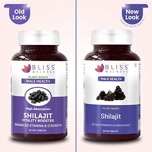 Bliss Welness Shilajit Vitality Vigor | Pure Shilajit Extract (1000mg) | Enhanced Stamina & Endurance Ayurvedic Supplement - 60 Veg Tablets