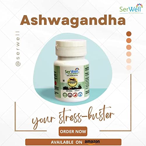 SerWell Pure Herbal Ashwagandha Extract 5:1 | 500Mg | 30 Vegetarian Capsules | Pack Of 1 | White