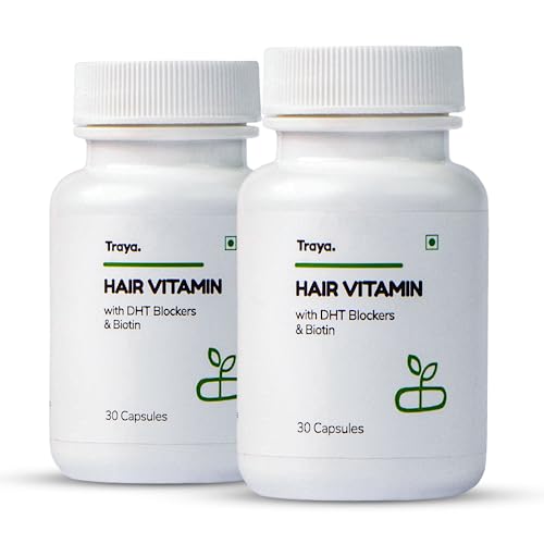 Traya Hair Vitamins Capsules,Natural Dht Blocker & Biotin For Hair Growth,Hair Fall Control,Contains3 & Bhringraj(60 Multivitamins For Hair) Pack Of 2