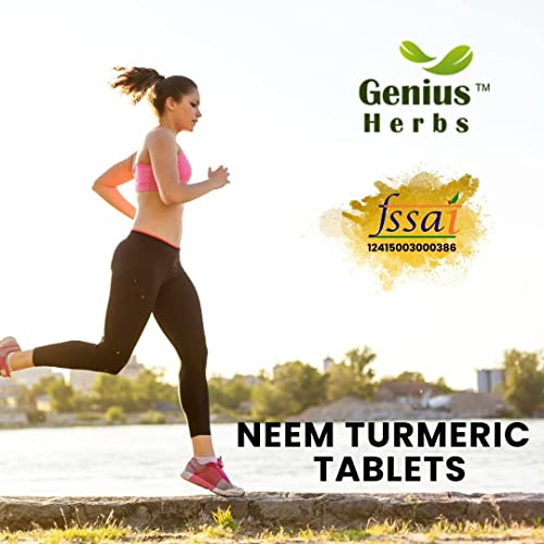 Genius Herbs Neem Turmeric Tablets 500 mg | Best Detox | Boosts Immunity| 180 No.s 45 days Pack of 4