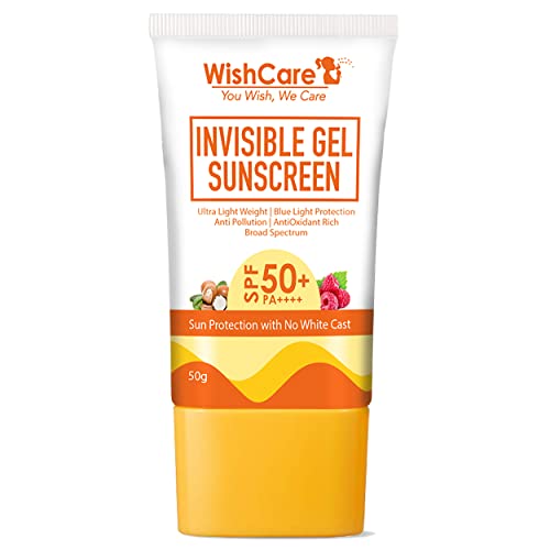 WishCare Invisible Gel Sunscreen SPF 50+ PA++++ - Oil Free with Broad Spectrum Protection & No Whiteast - with Shea Butter & Berries - 50 Grams, Clear