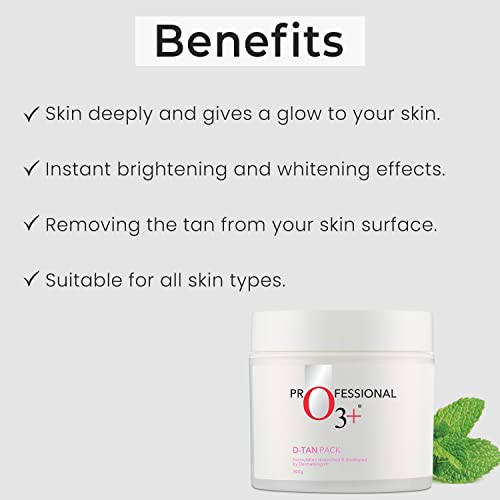O3+ D-Tan Pack for Instant Tan Removal & Sun Damage Protection Infused with Mint and Eucalyptus Oil Ideal for All Skin Types (300g)