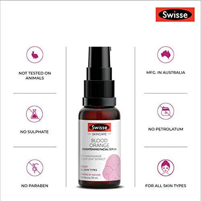 Swisse Skincare Blood Orange Brightening Facial Serum with Vitamin C, Olive Leaf Extract, Niacinamide - 30Ml (For All Skin Type)