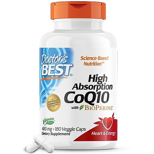 Doctor's Best High Absorption CoQ10 with BioPerine, Non-GMO, Gluten Free, Naturally Fermented, Veganlth and Energy Production, 400 mg, 180 Veggie Caps