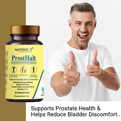 NUTRISROT? ProstHalt Herbal Supplement - Supports Healthy Prostate Function | Helps Relieve Bladder ican Cherry, Ryegrass & Lycopene for Men (60 tabs)