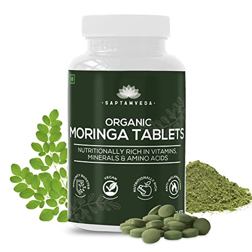 SAPTAMVEDA Organic Moringa Tablets, Drumstick Leaf Tablets 120 Tablets, 500mg each | 100% Organic