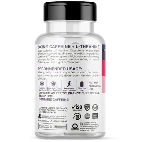 Oxin Nutrition Caffeine L Theanine 2:1 Focus & Energy Pure Series Imported (120 Capsules)