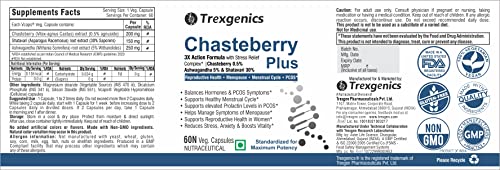 Trexgenics CHASTEBERRY PLUS Women's health formula with Chasteberry, Ashwagandha & Shatavari (60 Vcaps)