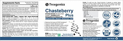 Trexgenics CHASTEBERRY PLUS Women's health formula with Chasteberry, Ashwagandha & Shatavari (60 Vcaps)