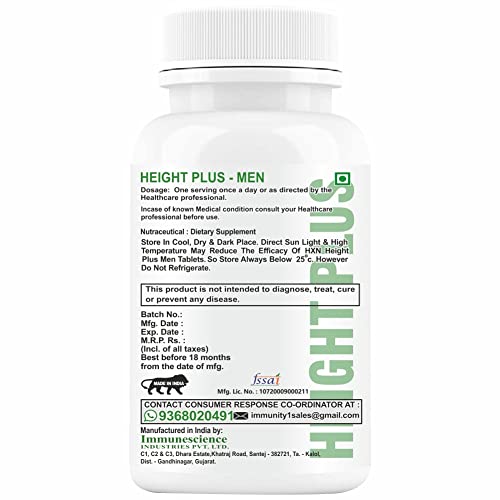 HXN Height Growth Supplement For Men To Boost Long Bone Mineralization, Increase Good Health & Increedicine Supplements -60 Tablet (no capsules pack1)