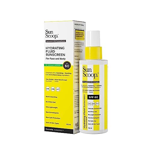 SunScoop Hydrating Face & Body Fluid Sunscreen Spray | SPF 60 PA++++ | Water Resistant With Zinc Oxiedogenic Quick Absorbing | For Men & Women | 125ml