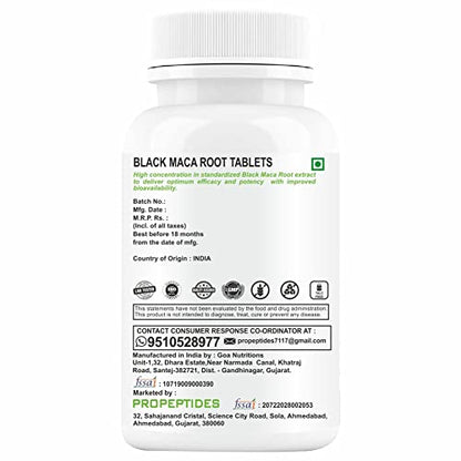 Propeptides Maca Root Powder Extract 1000mg, Black Peruvian Maca Rood Standardized, And Gelatinized,s dietary Supplement- 60 No Sugar Tablets (pack 1)