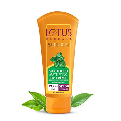 Lotus Herbals Safe Sun Silk Touch Mattifying Uv Screen Crème Spf 50| Pa+++, 75 g