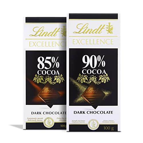 LINDT Excellence Dark 85% Cocoa Chocolate Bar and LINDT Excellence Dark 90% Cocoa Chocolate Bar | Pack of 2 | 100gm