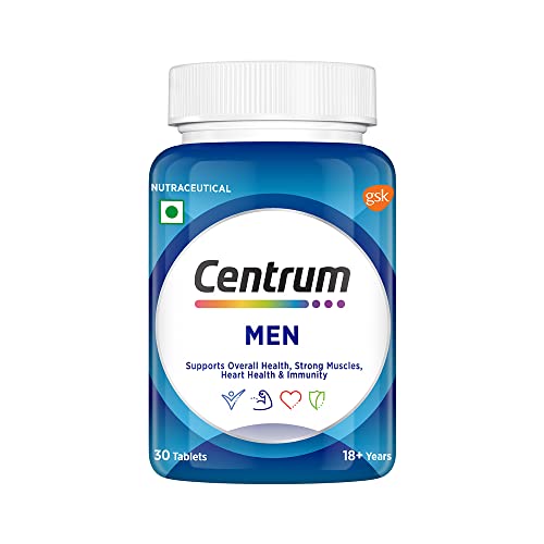 Centrum Men, with grape seed extract, Vitamin C & 21 other nutrients for Overall Health, Strong Muscles & Immunity (Veg) 30s