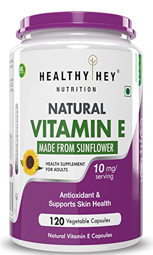 HealthyHey Vitamin E Capsules | Vitamin E for Skin & Hair | Sunflower - D-Alpha-Tocpherol - 10mg - 120 Veg Capsules
