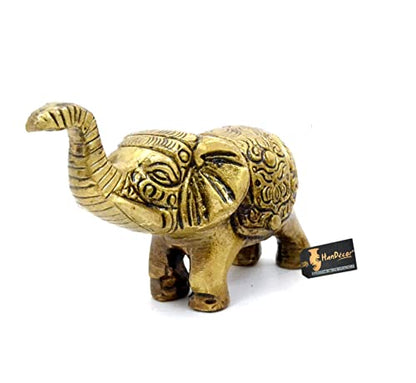 Two Moustaches Handcrafted Brass Elephant Showpiece (Pack of 1), Antique Yellow, Standard