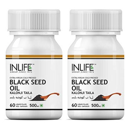 INLIFE Black Seed Oil, Extra Virgin Cold Pressed, 500 mg - 60 Vegetarian Capsules (2-Pack)