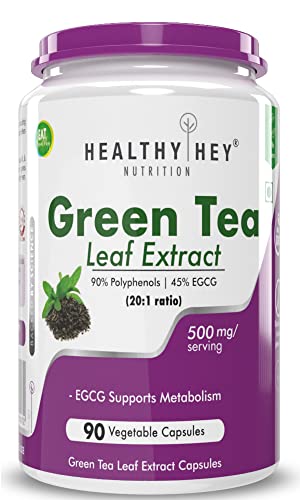 HealthyHey Nutrition Green Tea Extract - 90% Polyphenols & 45% EGCG - 20:1 ratio - 500mg - 90 Veg. Capsules