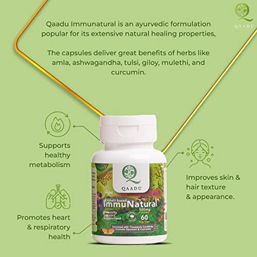 Qaadu Immunatural | Immunity Booster for Adults | Natural & Vegan Immune Builder Supplement Ayurvedinity Supplements for Men & Women 60 capsules 500mg