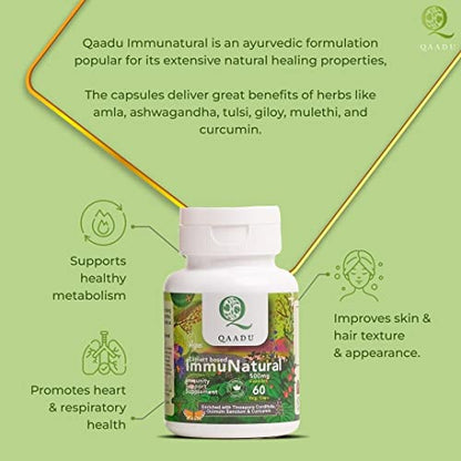 Qaadu Immunatural | Immunity Booster for Adults | Natural & Vegan Immune Builder Supplement Ayurvedinity Supplements for Men & Women 60 capsules 500mg