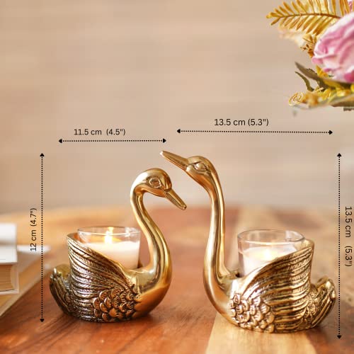 BEHOMA Metal Pair of Swans for Good Luck and Love | Candle Holder for Home Decor (Candles/Plants etc not Included)