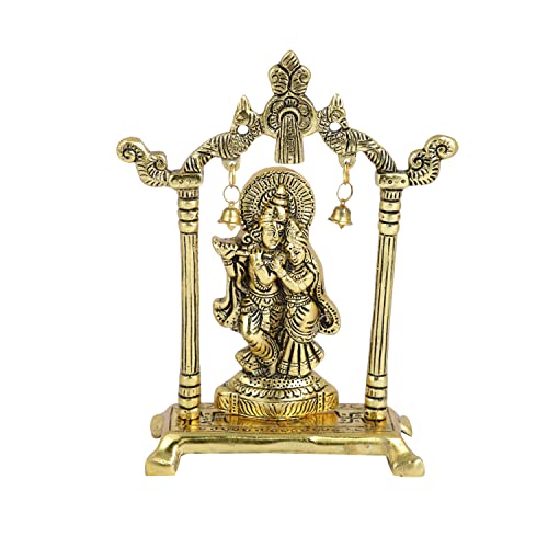 Metal Gold Plated Radha Krishna Idol Sculpture Statue Figurine Decorative Showpiece (Size 7 x 5 Inches) (1 Pieces)