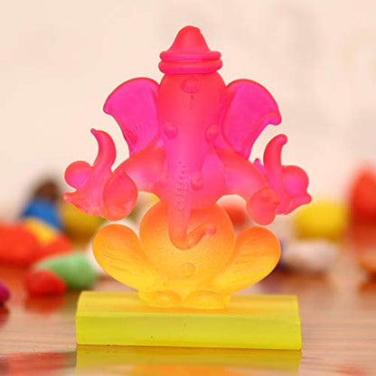 eCraftIndia Pink and Orange Double Sided Crystal Car Ganesha Showpiece