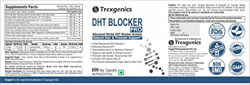 Trexgenics Dht Blocker Pro formula with standardized herbs Hair Fall, Prostate Health Support Vegan & Non-Gmo (60 Veg Capsules)