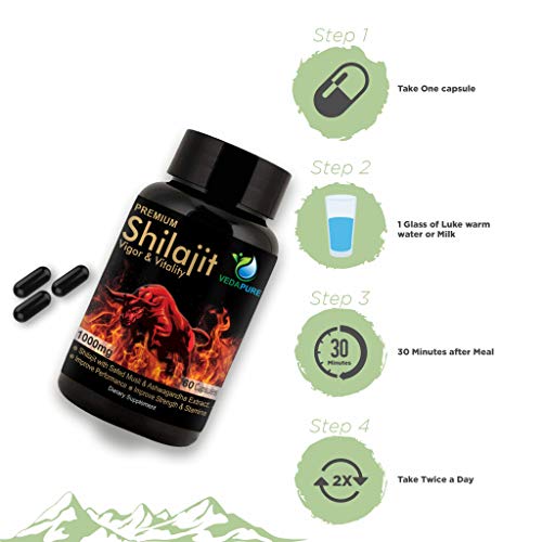 Vedapure Premium Shilajit Capsule with Safed Musli, Ashwagandha Helps in Stamina, Strength, Vitality For Men 1000mg/Serving 60 Veg Capsule