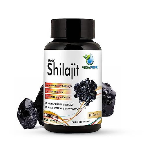 VEDAPURE Shilajit | Raw Himalayan Shilajit Capsules | Shilajit Original Capsules -1000 Mg, 60 Capsules