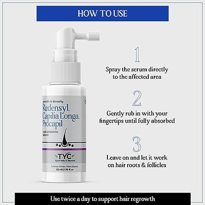 TYC Herbal Hair Growth Serum with 3% Redensyl, 1% Procapil & 1% Capilia Longa | Manages Hair Fall, H& Hair Loss | Helps Encourage Hair Growth | pH 5.5