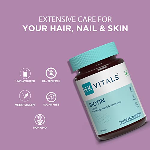 HealthKart HK Vitals Biotin 10000mcg, Supplement for Hair Growth, Strong Hair and Glowing Skin, Fights Nail Brittleness, 90 Tablets