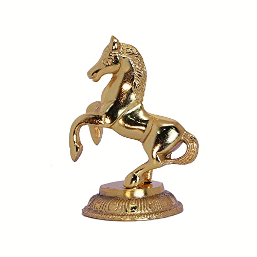 KridayKraft Golden Finish Jumping Horse Metal Statue for Wealth, Income and Bright Future & Feng Shui & Vastu (8.5 X 6.5 X 12 cm, Gold)