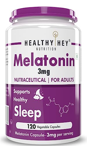 HealthyHey Nutrition Melatonin 3mg, 120 vegetable capsules - Promotes Sleep and Relaxation (3mg)