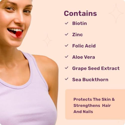 What's Up Wellness Biotin Beauty Skin & Hair Gummies,for Hair Growth, Bright Skin & Strong Nails, Vira etc, for Men & Women, 30 Days Pack (30 Gummies)