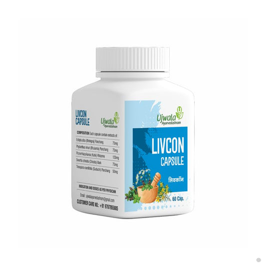 Ujwala Ayurvedashram Livcon Capsule(60 Cap)- Consist of Bhringraj, Bhuiamla, Kutki and Guduchi,Healthy Digestion