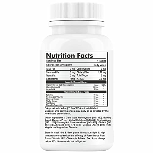 FORESTHERBS Vitamin B12 Supplements With Alpha Lipoic Acid, And Omega 3 To Supports Brain, Nerve & Cnitive Functions In Men, Women-60 Tablets (Pack 1)